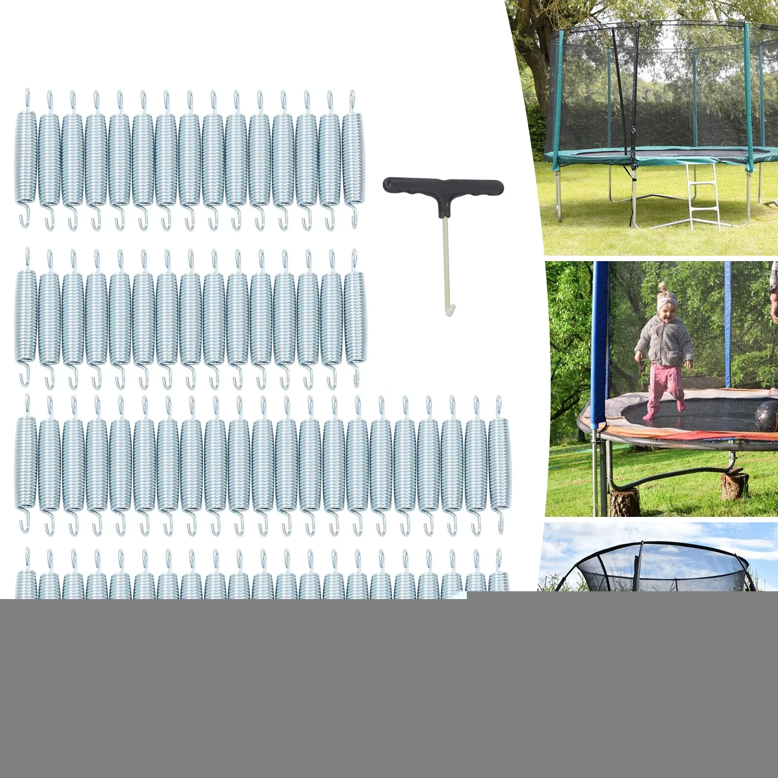 

72pc 13.5cm Thick Galvanized Steel Trampoline Spring Hook Spring with Installation Tool