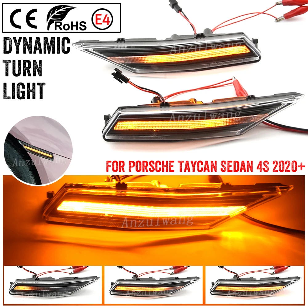 Smoked For Porsche Taycan 4S Sedan 2020-Up Front Bumper Dynamic Led Fender Side Marker Light Auto Turn Signal Blinkers Indicator