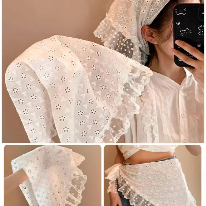 

Lace Mini Skirts Retro Lace Triangle Headscarf Retro Y2K Embroidered Floral Neck Scarf Crochet Hair Scarf Bandanas Lace Kerchief