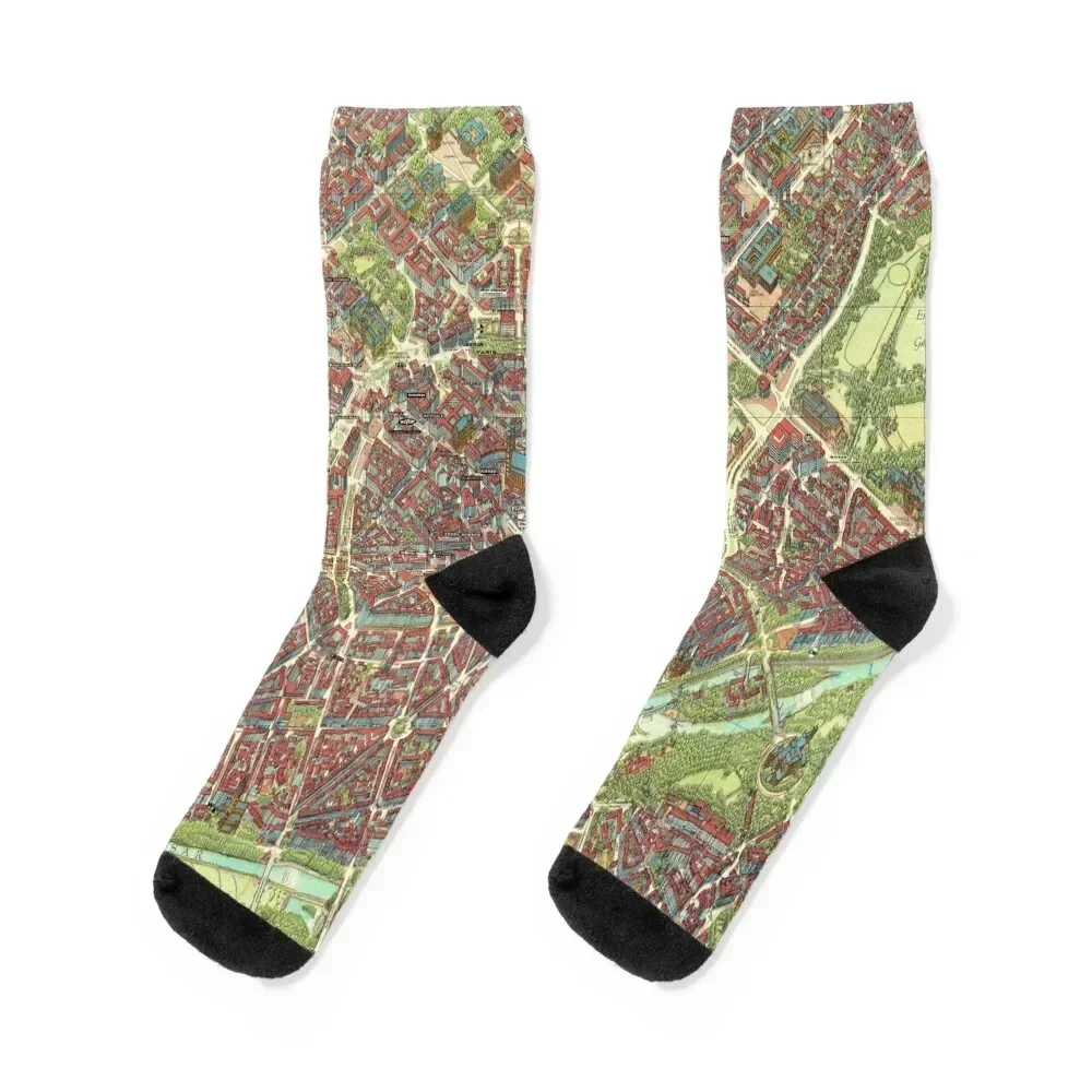 

Vintage Map of Muenchen, Germany Socks Crossfit cartoon valentine gift ideas halloween Socks Woman Men's