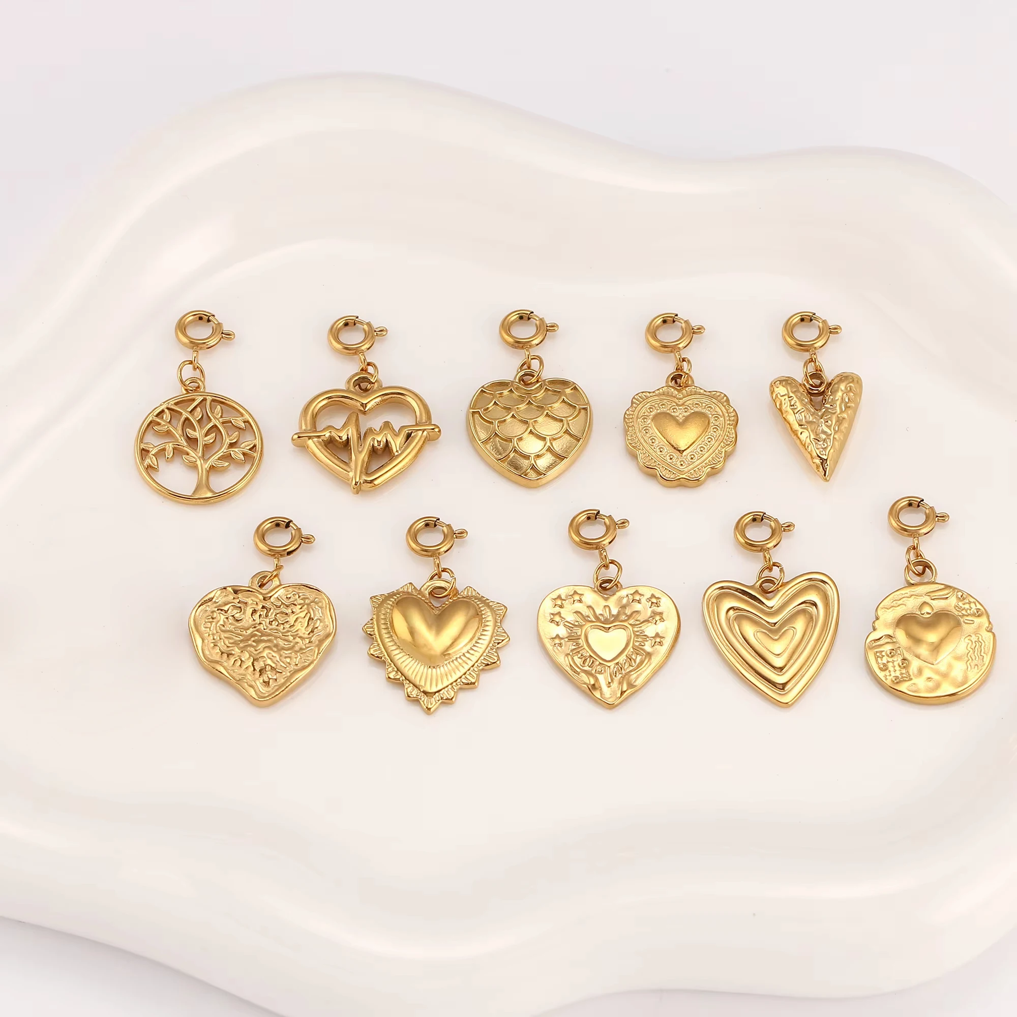 Lovely 3D Heart Charms Gold Color Plated Stainless Steel Tree of Life Pendant DIY Mother\'s Day Necklace Handmade Jewelry Making