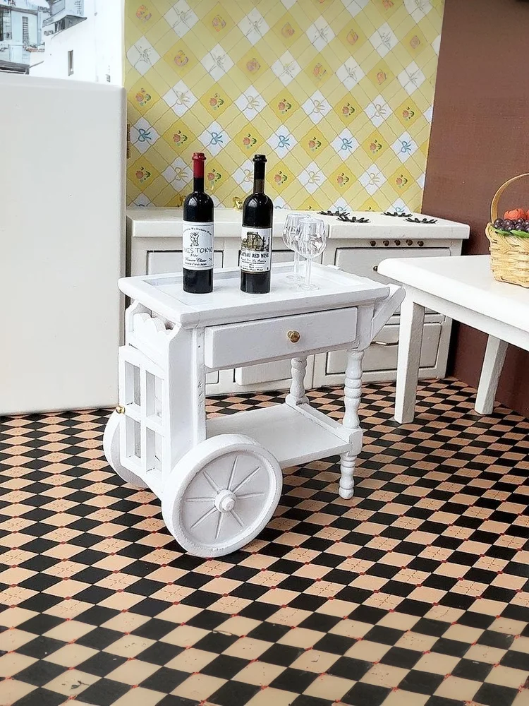 1 Uds. 1:12 casa de muñecas, carrito de conductor de comida de madera blanca, modelo de simulación, adorno de carro de mano, casa de muñecas, accesorios de escena de restaurante