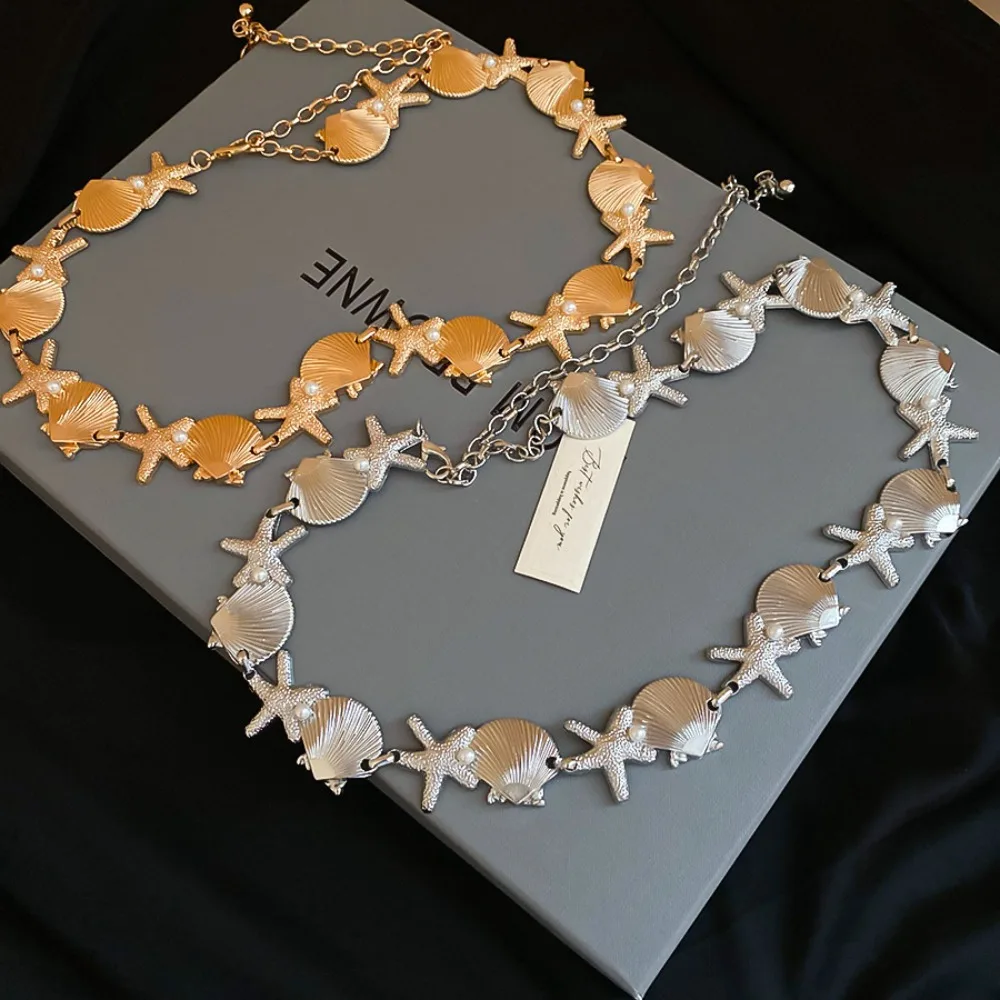 

Sea Series Shell Starfish Waist Chain Ornaments Alloy Pearl Bohemian Shell Waist Belt Pentagram Adjustable
