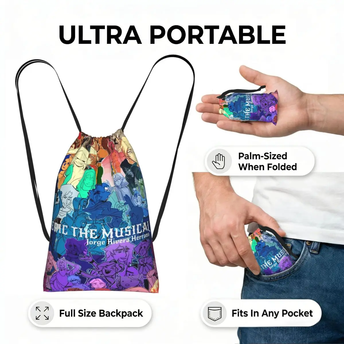Epic The Musical Saga Covers Drawstring Backpack hiking cycling Bag Portable Travel Drawstring Bag for Men Women