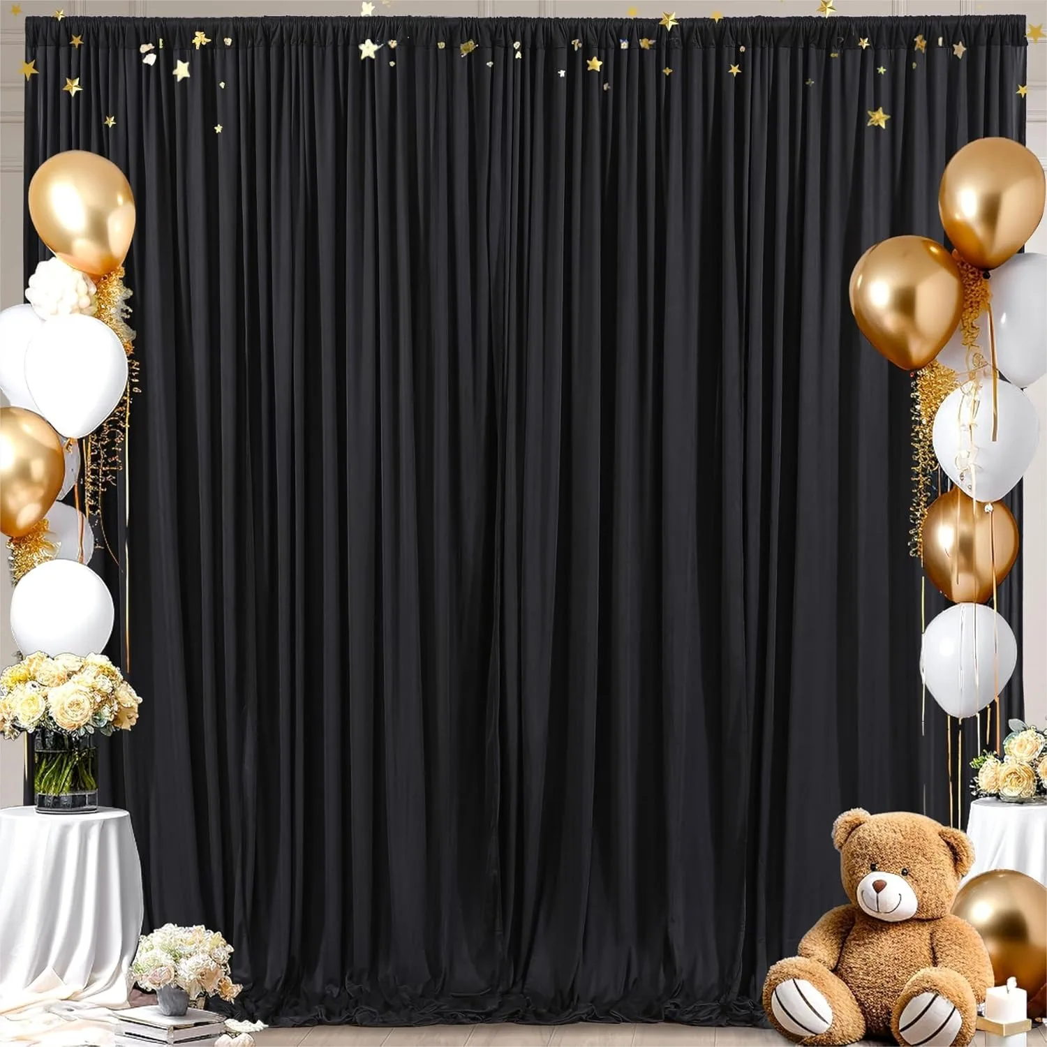 

8x10FT Black Backdrop Curtains for Wedding Parties, Wrinkle Free Polyester Photo Backdrop Drapes for Graduation Baby Shower