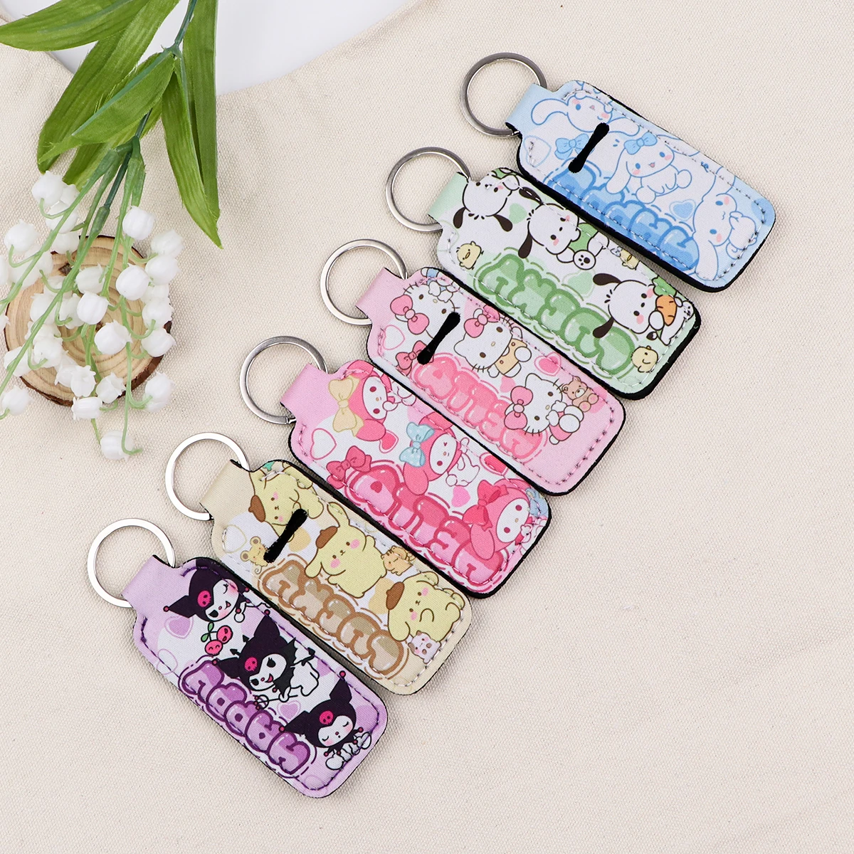 Cute Cartoon Animals Clip On Lipstick Sleeve Holder Trendy Lip Balm Key Chain Kawaii Lip Balm Holder Bag Charms Keyring Gifts