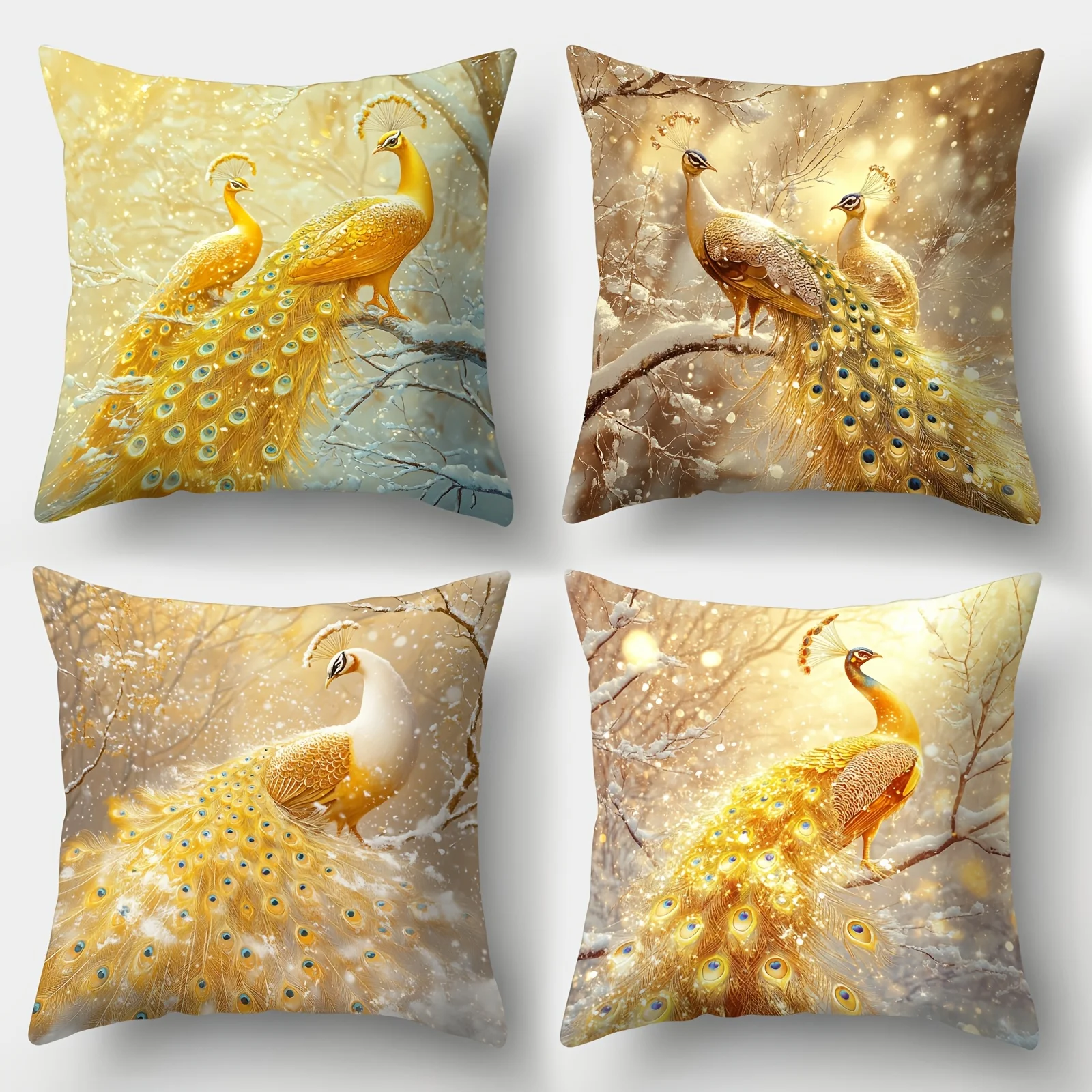 1/4pcs Golden Peacock Winter Snowfall Throw Pillow Covers Luxury Decorative Cushion Cases for Home Sofa Bedroom Cushion cover