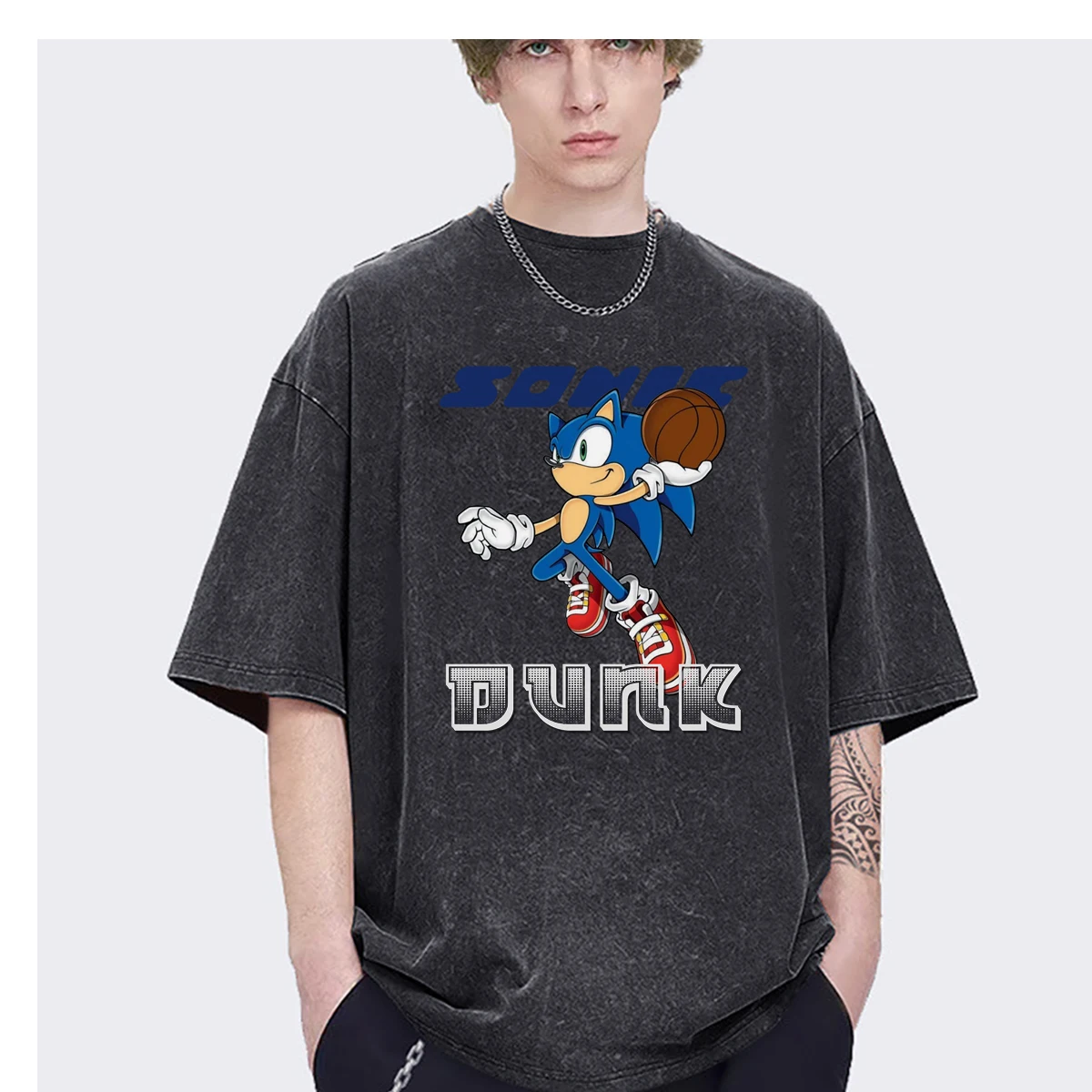 Cartoon games Blue Hedgehog S-SONICS 80s Streetwear Oversized t shirt men Women Trendy Fashion Casual Vintage Washed Cotton Tops