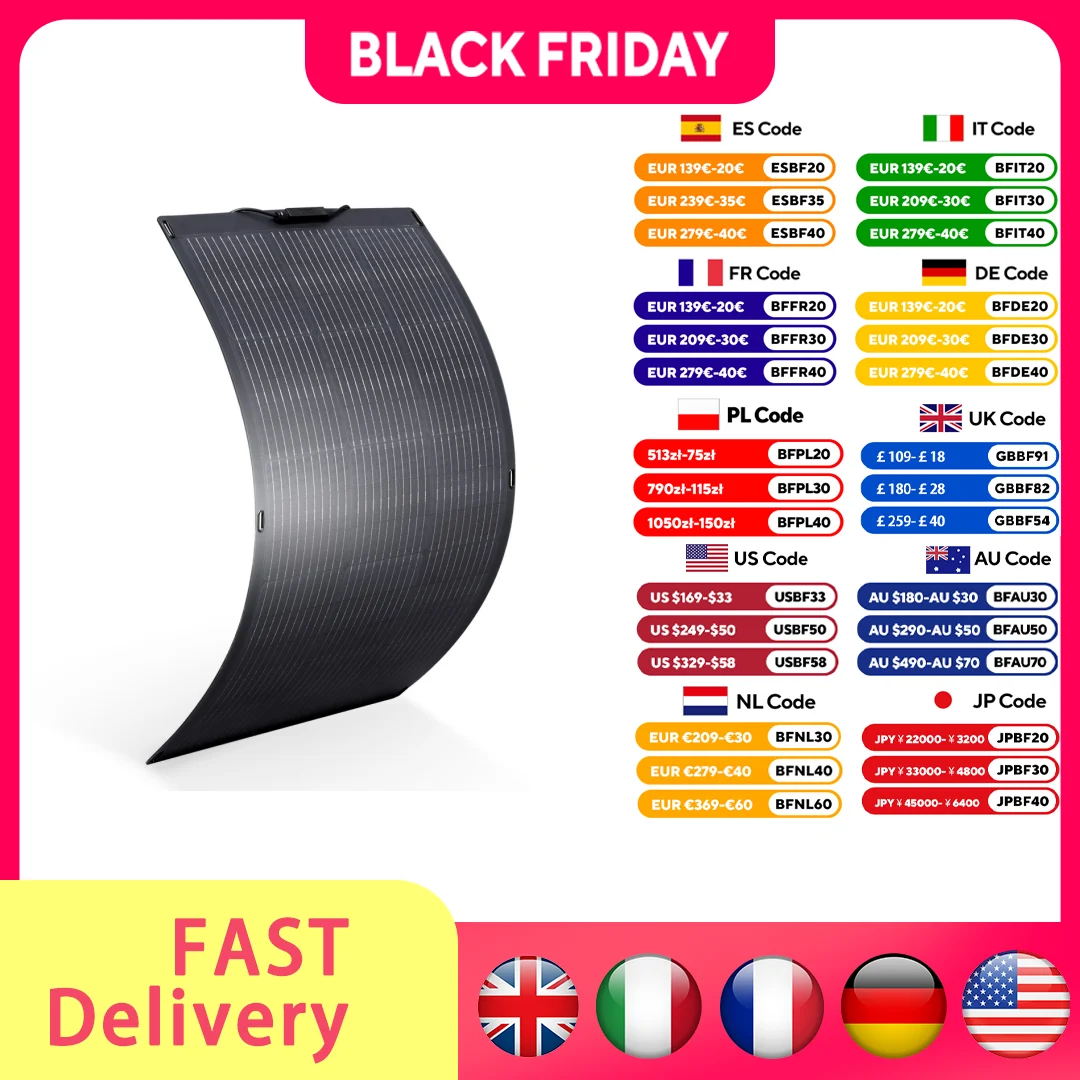 ALLPOWERS SF200 200W / 100W SF100 Portable Flexible Solar panel Solar Charger Photovoltaic IP68 for off-grid Roofts RVs Balcony