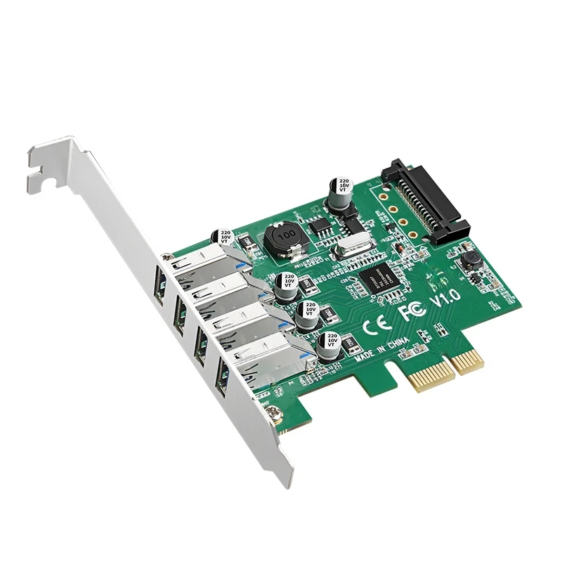 5Gbps 4 Ports USB 3.0 Hub to PCI-E PCIe 1X Expansion Riser Card with SATA Power Connector uPD720201