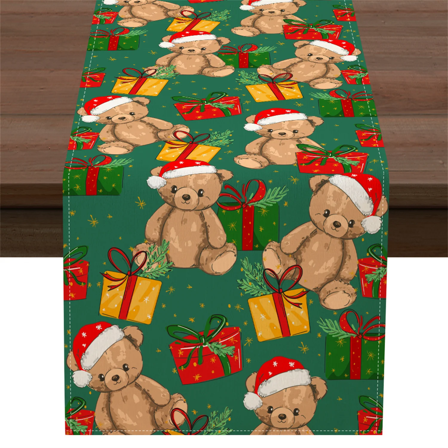 

Рождественская дорожка для стола, плюшевый мишка, звезда, снежинка и лист, дизайн для кухонного стола, семейных встреч и праздничных вечеринок