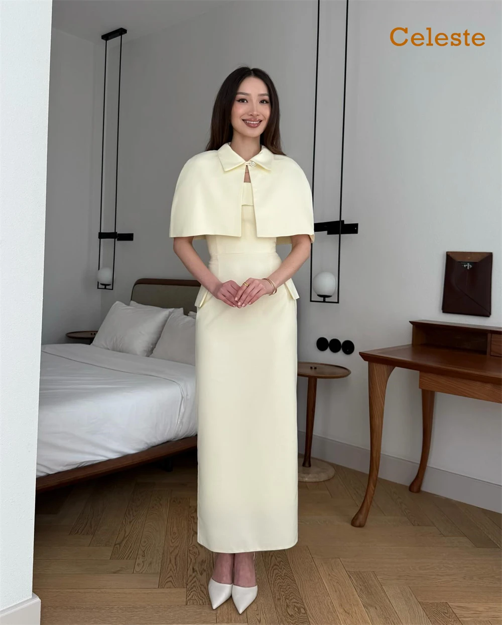 Customized Fashion Yellow Jersey Evening Dress Exquisite Strapless Sleeveless Homecoming Dresses Modern Vestido De Festa