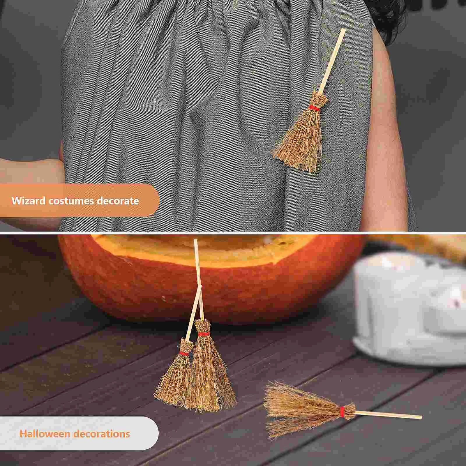 10 Pcs Halloween Pumpkin Lights Mini Broom Decor Miniature Broomsticks Little Beech Tiny Toys Child Decorations Outdoor