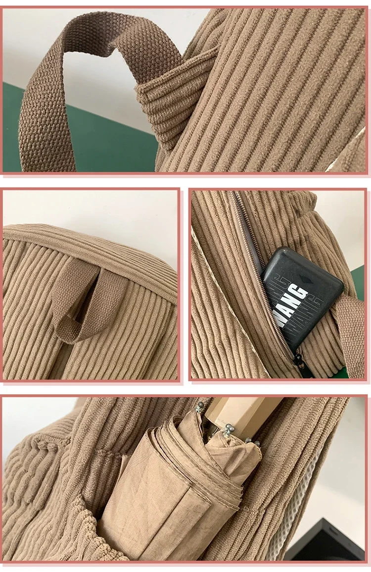 Solid Nylon Soft Sewing Thread Zipper School Bags 2026 High Quality Large Capacity Bags Corduroy Casaul Softback Youth Backpack