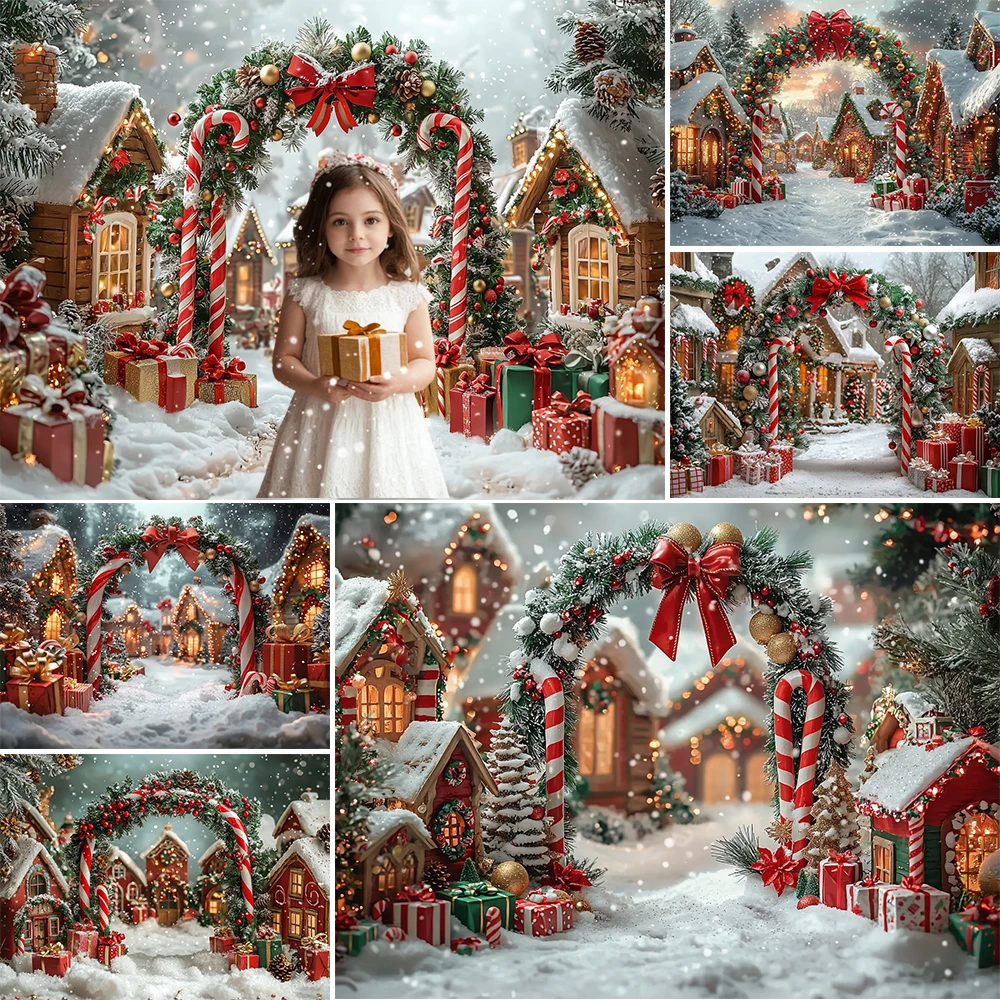 Winter Christmas Photography Background Xmas Town Garland Snow Decoration Supplies Boys Girls Portrait Photo Backdrop For Studio