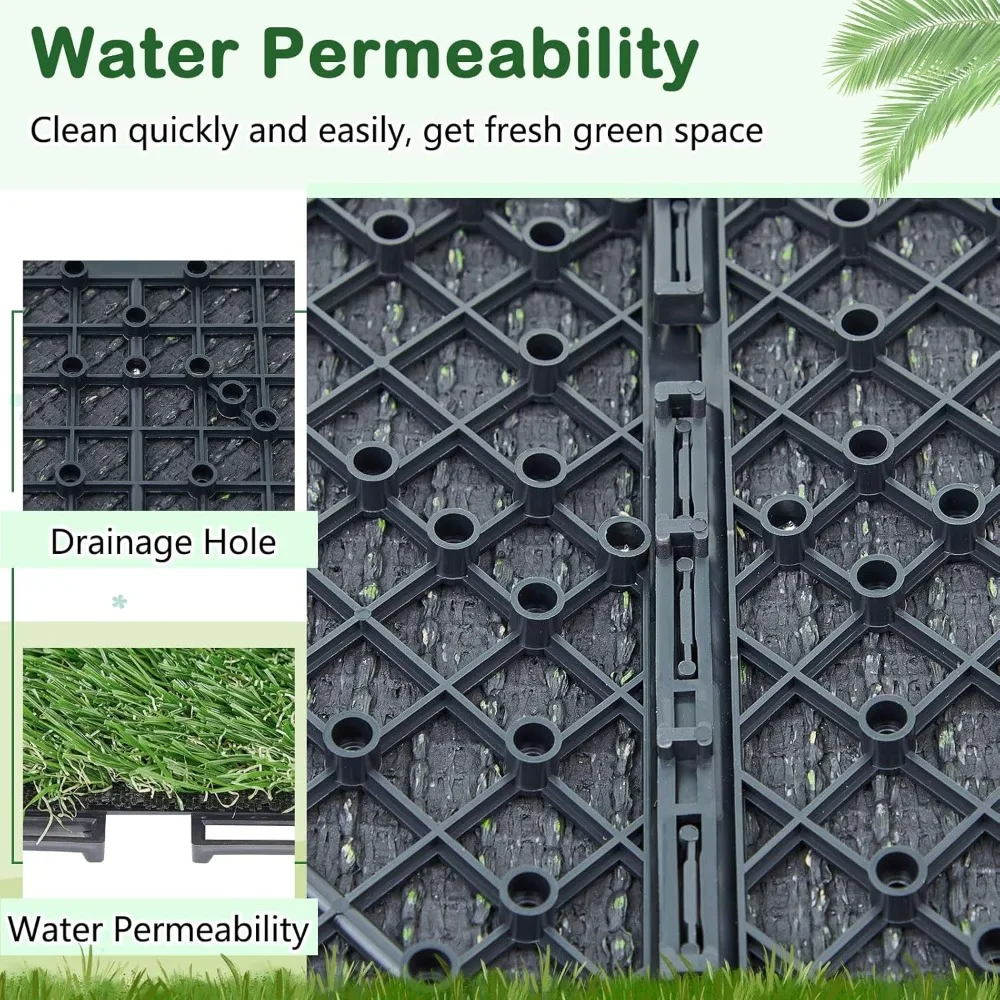 

40 Pack Interlocking Artificial Grass Tiles 12x12 Inch Self-Draining Synthetic Turf for Patio Indoor Outdoor Floor