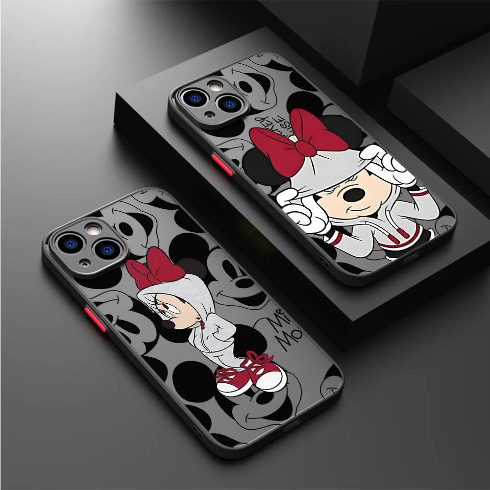 Capa Matte Transparente, iPhone XS, X, 15, XR, 7, 6S, 8 Plus, SE, 13, 11 Pro, 12 Mini, Disney Mickey e Minnie Mouse, 14 Pro Máx, XS Máx