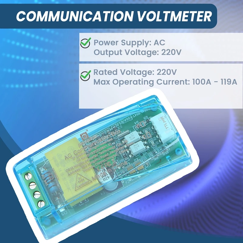 عداد طاقة Peacefair-TTL Modbus-RTU ، إصدار ، أحادي الطور ، 100A ، فولت كهربائي ، أمبير ، حقيقة طاقة التردد