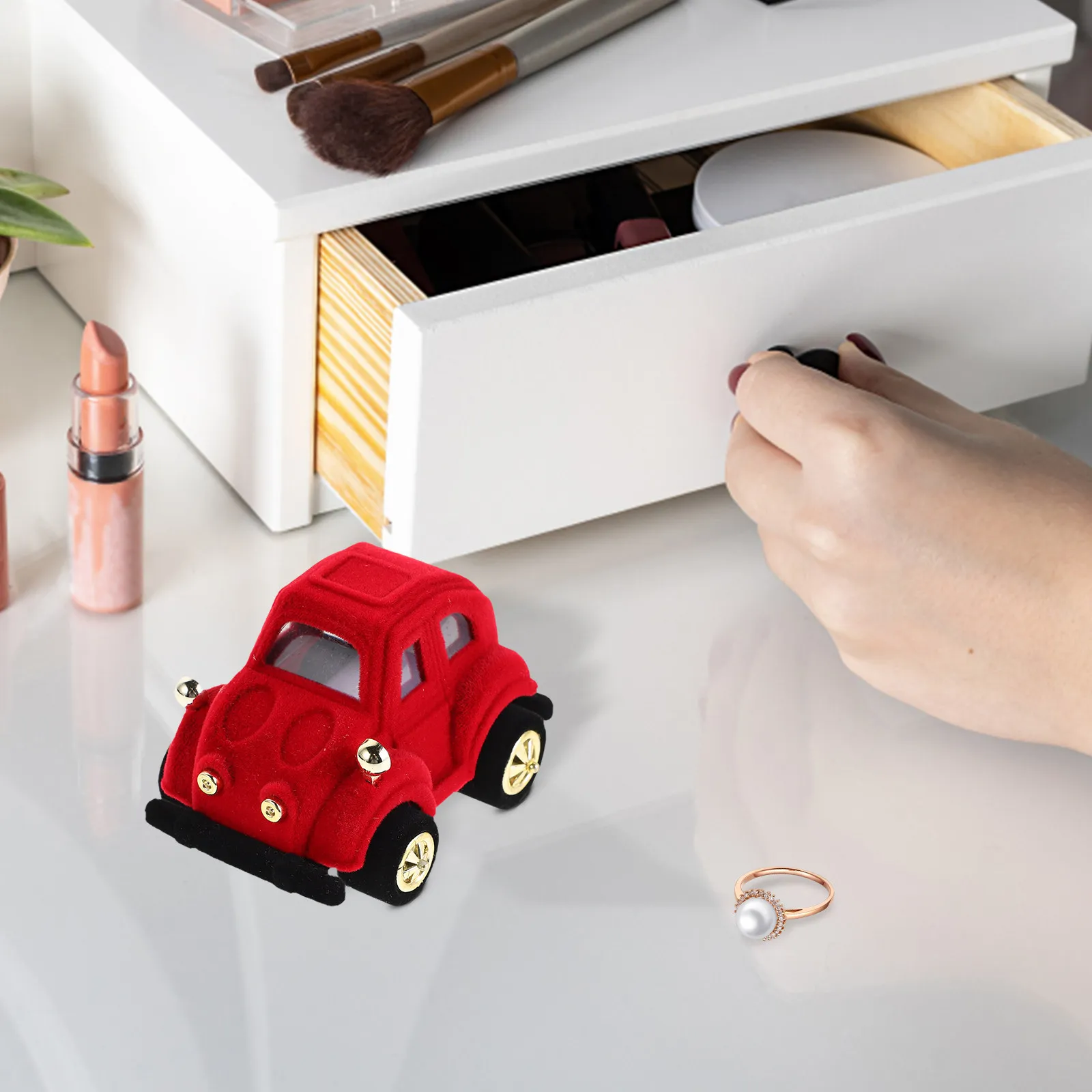 Adorable Cartoon Car Ring Box for Women Engagement Ring Earring Jewelry Holder Wedding Anniversary Valentine's Day Gift Decor