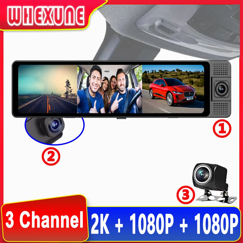 

3 Channel GPS Dash Cam Front Inside Rear Recording IR Night Vision WiFi APP Control Time Lapse Parking Monitor 2K+1080P+1080P