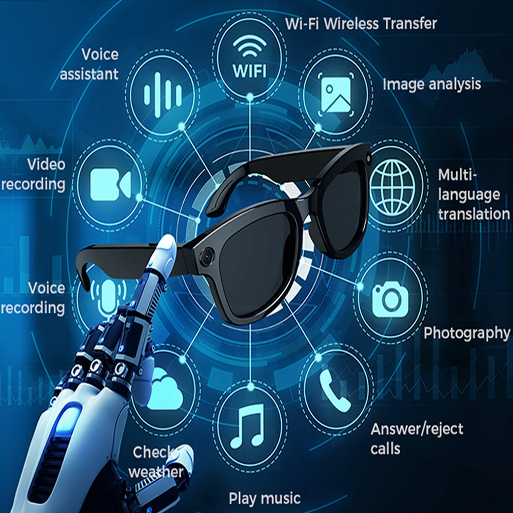 

New Pixel Camera AI Smart Glasses Men Video Recording AI Photo Recognition Bluetooth Call Voice Translation Sunglasses Man