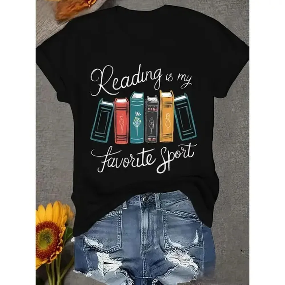 [100% Cotton] Literary - Inspired Fashion T - Shirt: Make A Playful Statement With Book - Themed Typography Women'S Crewneck Crop Workout Tee Top Crew Neck Crop Top Cotton On Golf Gift T-Shirt For Men And Women