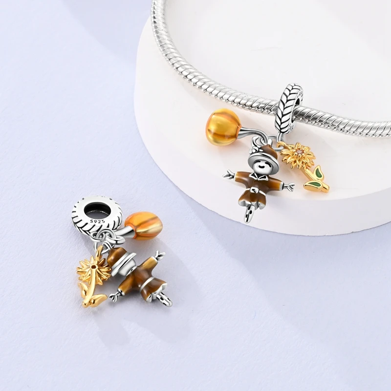 925 Sterling Silver Cat&Bear&Penguin&Scarecrow&Tea Pot&Coffee Cup Dangle Charm Fit DIY Bracelet Necklaces Children's Jewelry