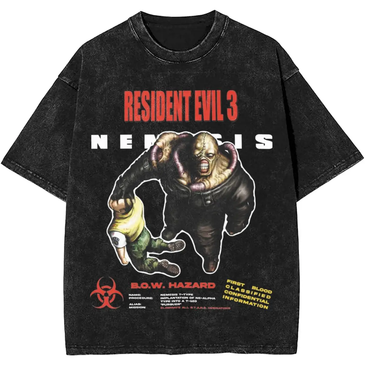 RESIDENT EVILs 3- NEMESIS V1 Washed T Shirts Streetwear Hip Hop Fashion T-Shirt Tee Shirt for Men Women 100% Cotton Harajuku