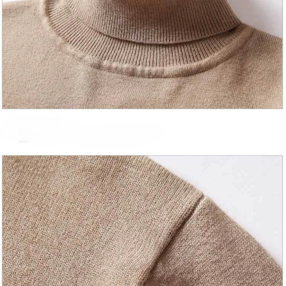 Men\'s Fleece High Collar Sweater Winter Thickened Solid Color Knitwear Cold-proof Warm Casual Pullover Bottoming Shirt 5XL