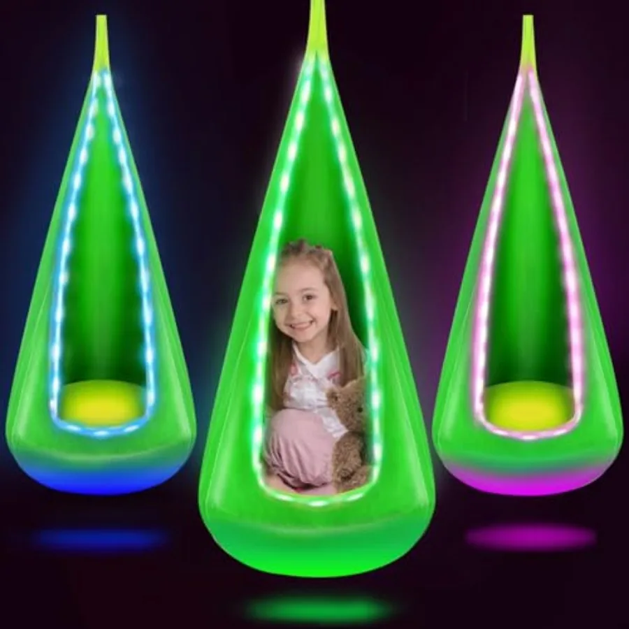 

Подвесное кресло-гамак Light Up Pod с LED-подсветкой, улучшенное, из хлопка, для детей, сенсорные качели для аутистов