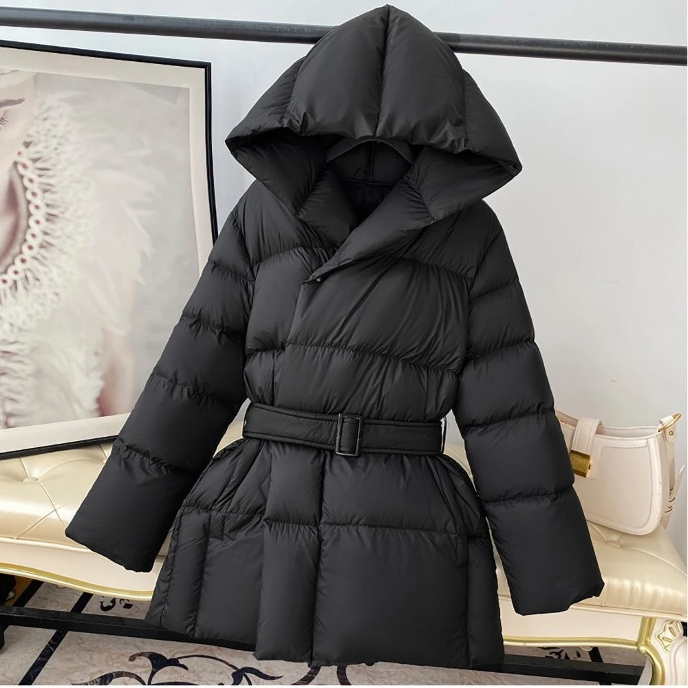 Mid-length Women\'s Thickened Cotton Coats Winter Fashion Versatile Soft Warm Slimm Jacket Korean Fashion Hooded Coats with Belt