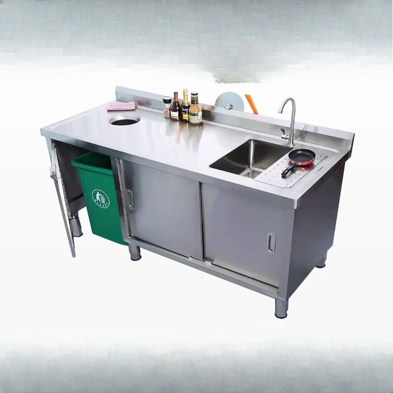Console Stainless steel vegetable washing pool 304 workbench sink garbage port integrated cabinet fruit store