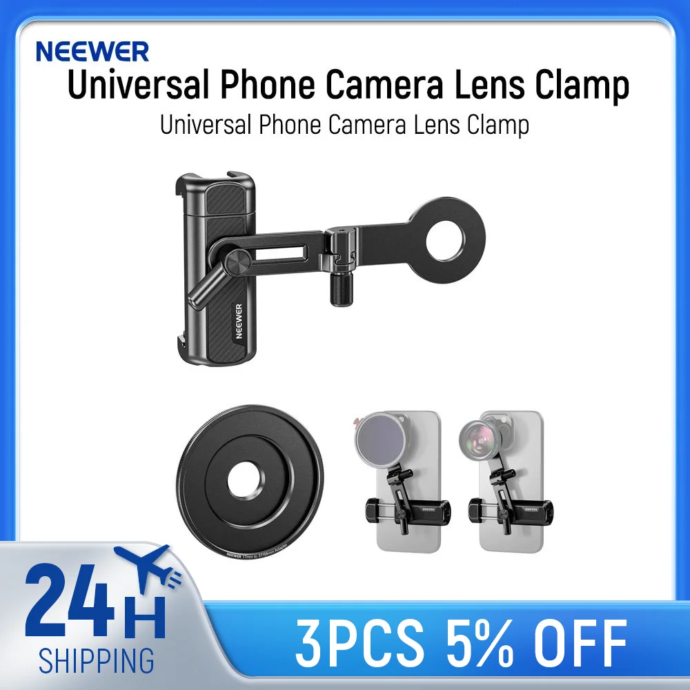 Neewer Universal Phone Camera Lens Clamp for 17mm Phone Lenses with 17mm to 37mm & 58mm Filter Adapter Ring Phone Tripod Mount