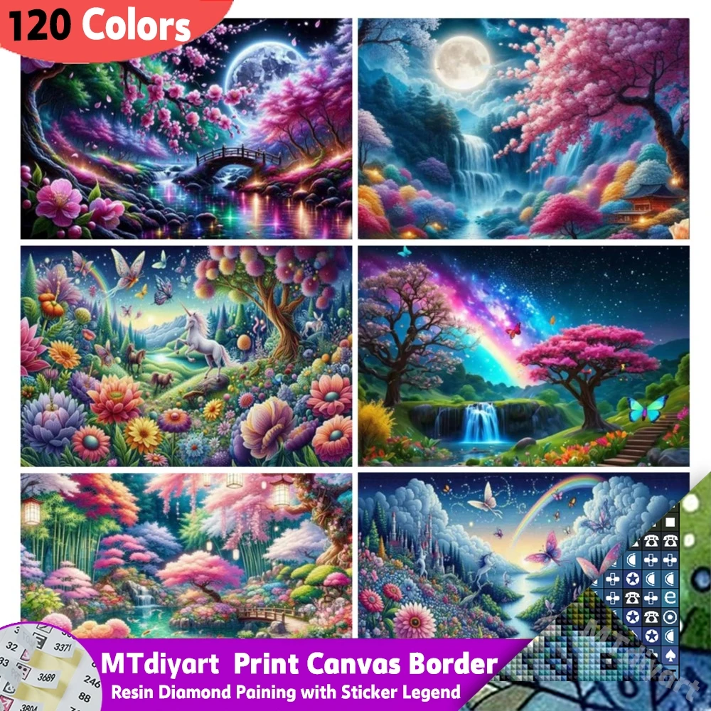 Moon Waterfall Unicorn 120 Colors Resin Diy Diamond Painting With Sticker Legend Kits New Art Mosaic Natural Scenery Wall Decor