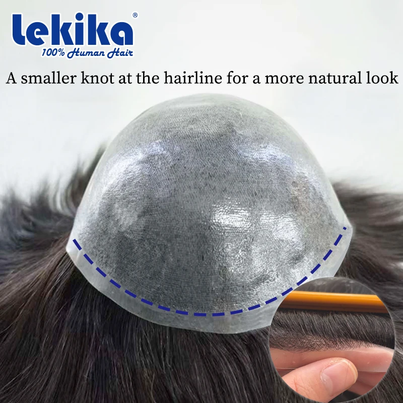 الترا لينة 0.06-0.08 مللي متر بولي PU معقود مزدوجة الشعر المستعار للرجال مريحة نسج على شكل شعر إنسان سهل الاستخدام خصلات الشعر المستعار الإنسان #2