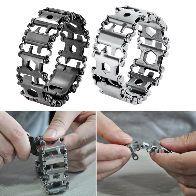 

Multifunction Tool Bracelet Tread Bracelet Stainless Steel Bolt Driver Tools Kit Friendly Wearable Bike Multitool Outdoor Tool