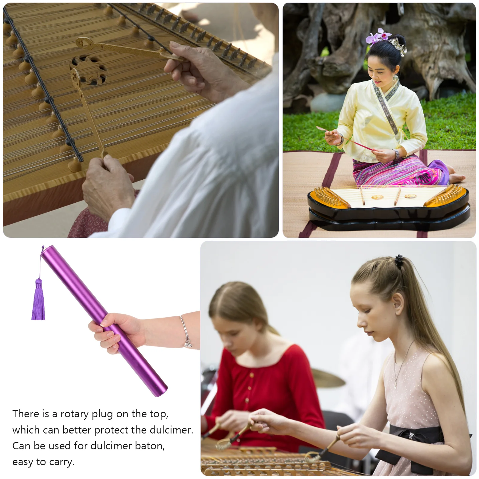 

Yangqin Storage Tube Aluminum Alloy Portable Dulcimer Case Rotary Cap Smooth Finish Metal Instrument Accessory