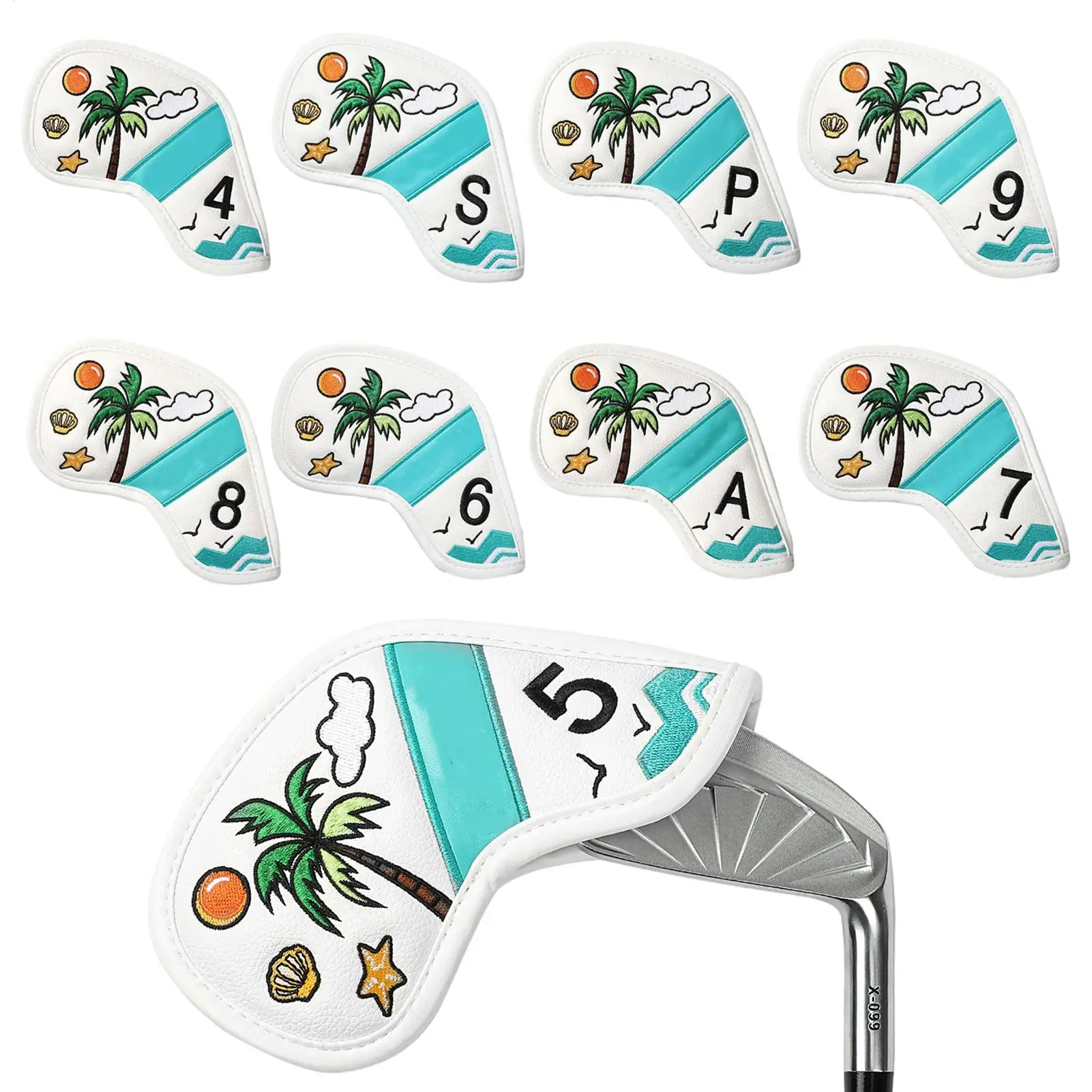 

Чехлы для головок клюшек для гольфа с тропическим узором, защитный чехол для 9 предметов, чехлы для головок клюшек для гольфа для турниров и гольф-полей