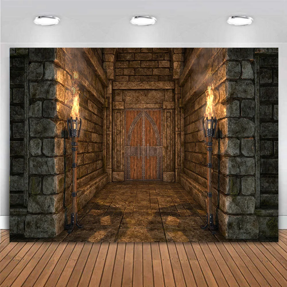 Medieval Castle Backdrop Halloween Horror Dark Historic Dungeon Place Hall Arch Old Wall Columns Gothic Party Deocor Background