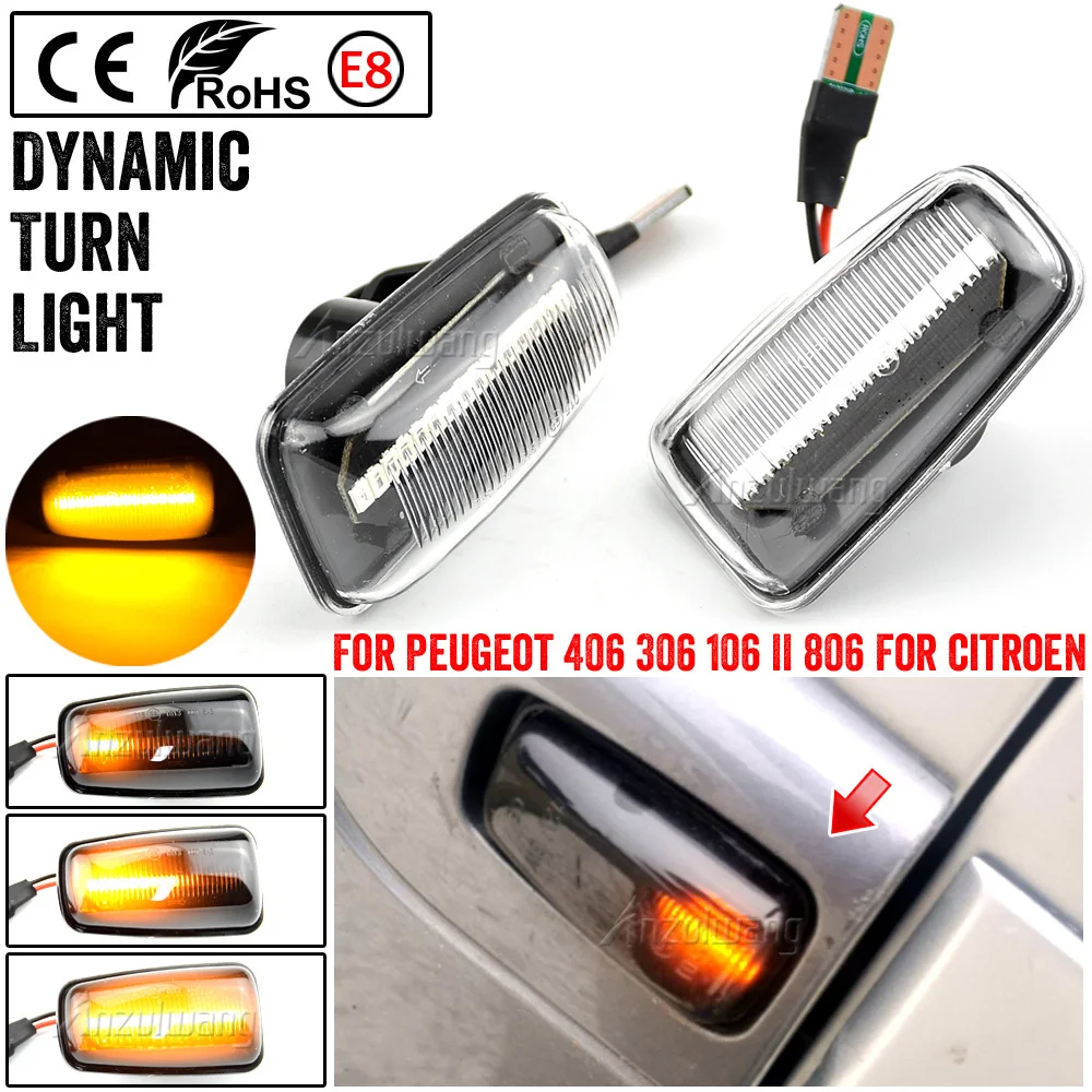 2x Flowing Turn Signal Led Dynamic Side Marker Side Repeater Light for Peugeot 106 306 406 806 EXPERT 1 2 for Fiat Scudo Ulysse