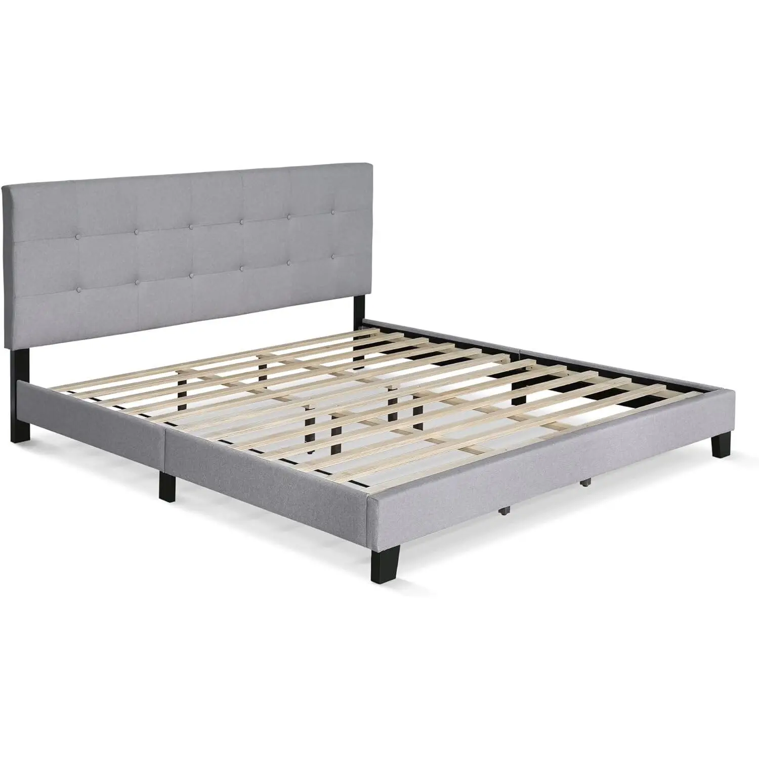Rustic Ranch Button Tufted Bed Frame in Linen with 12 Piece Slat Style, King Size for A Stylish and Comfortable, Customized