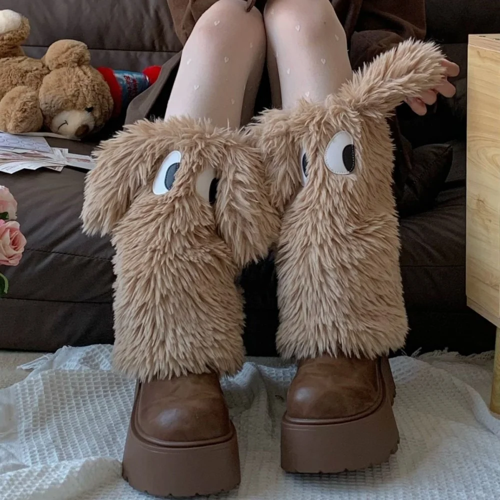 

Winter Japanese Original Plush Leg Warmer Monster Eye Fury Ladies Cartoon Outdoor Jk Girls Thick Stacked Foot Cover Warm Socks