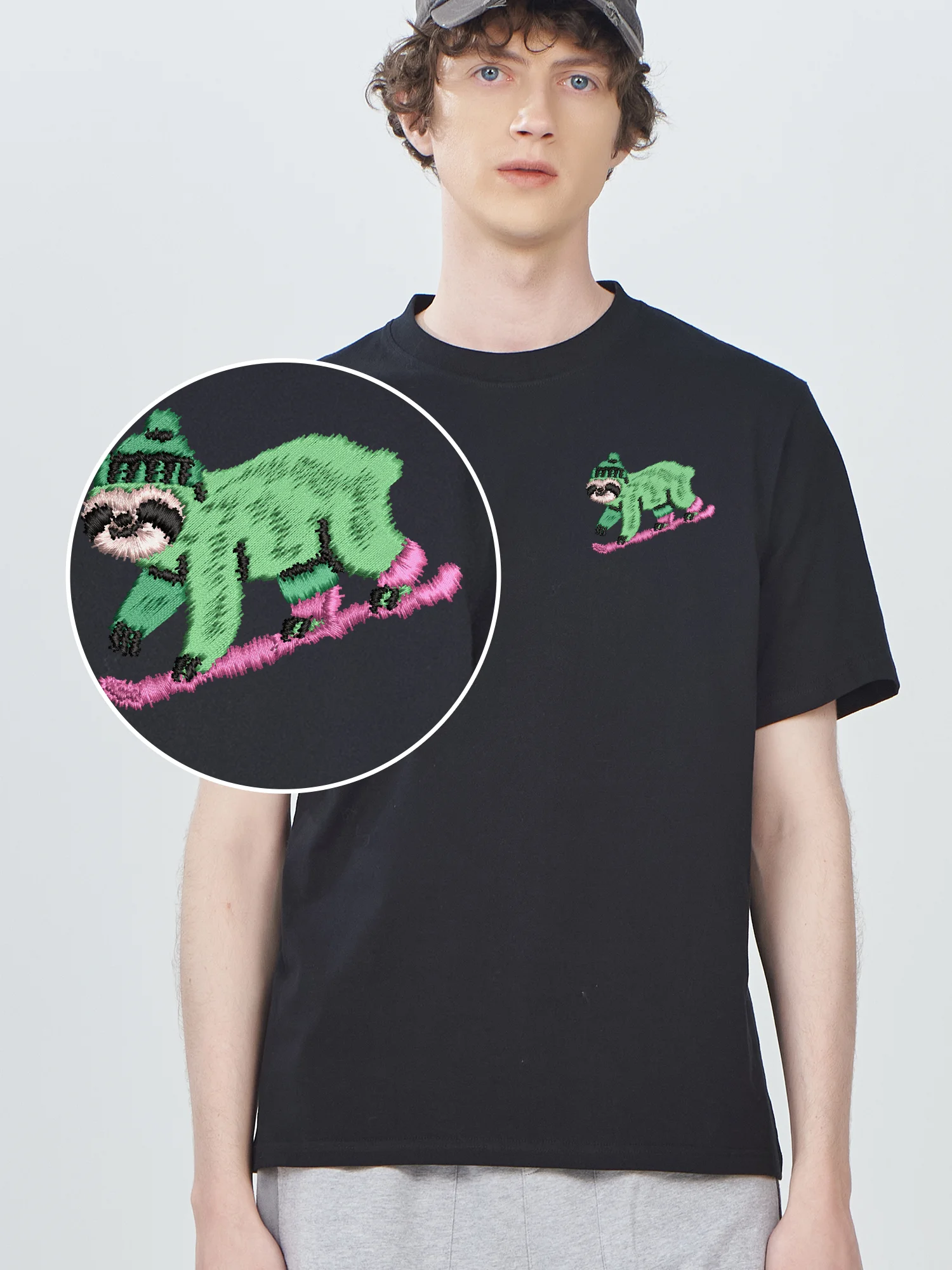 

Повседневная футболка унисекс с вышивкой Camiseta Sloth Skiing, хлопковая удобная уличная футболка большого размера с вышивкой