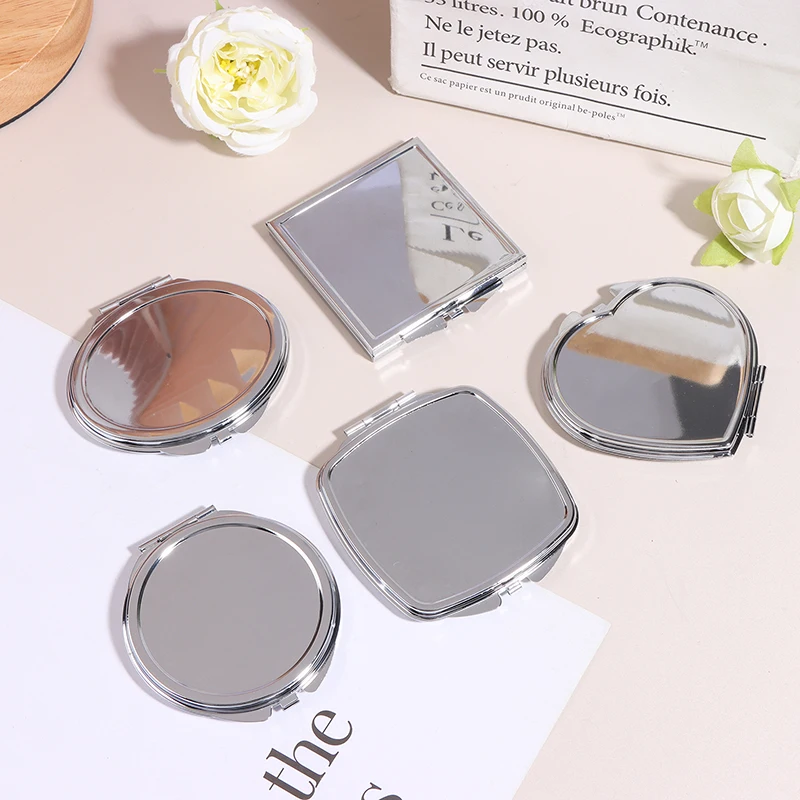 1pcs Portable Women Stainless Steel Makeup Tool Mirror Hand Pocket Folded-Side Cosmetic Make Up Mirror Small Various Shapes