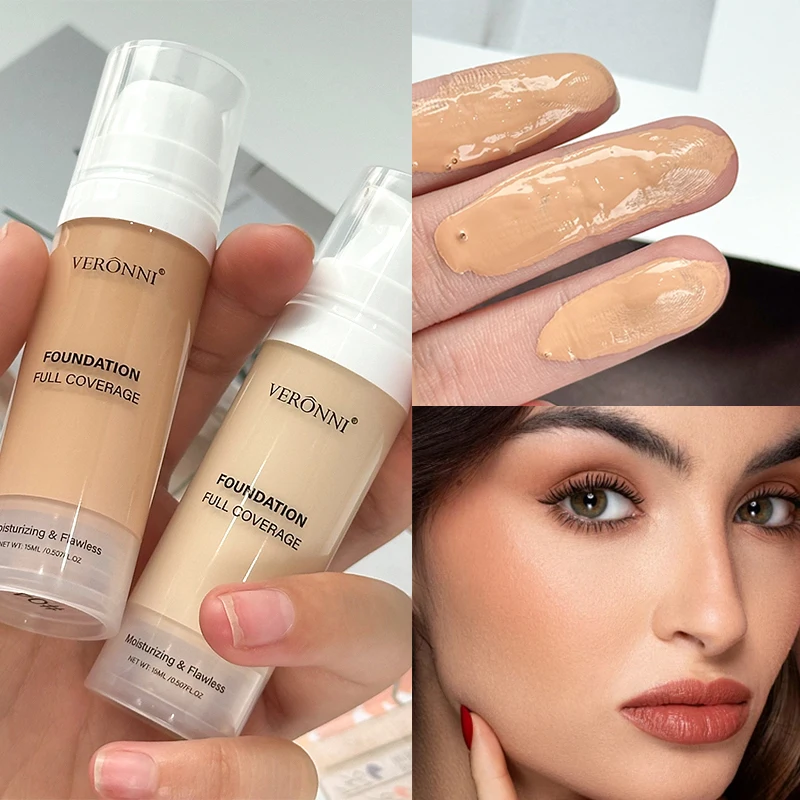 Waterproof Liquid Foundation Loose Powder 2pcs Set Naturally Covers Flaws Without Sticking Powder, Conceals Blemishes Makeup