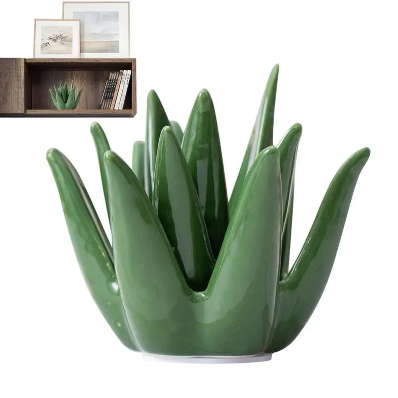 Aloe Plant Ring Holder Ceramic Aloe Jewelry Display Stand Plant Shape Jewelry Bracelet Earrings Necklace Organizer Decorative