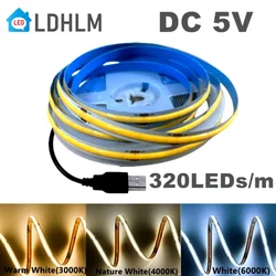 DC 5V USB COB LED Strip Light 320LED/m USB powered High Density Linear Lighting Flexible LED Strip Multi Color 3000K/4000K/6000K