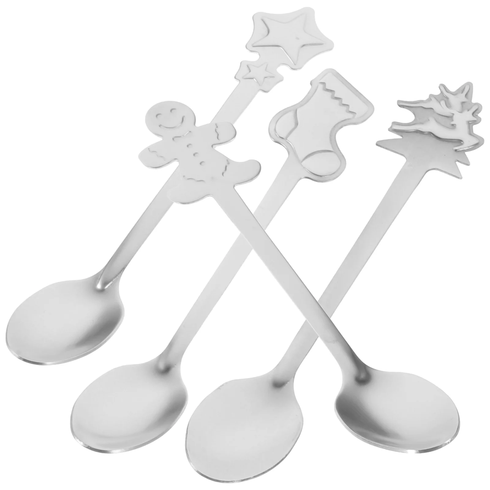 

4pcs Xmas Stainless Steel Spoon Christmas Cartoon Tableware Coffee Spoon Mixing Spoon without Box ( Pattern)