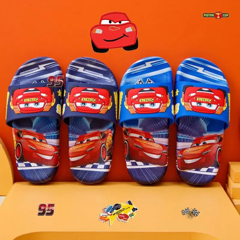 Summer Children Slippers Cartoon Pixar Cars Lightning McQueen Print Beach Kids Boys Girls Flop Flip Indoor Soft Cute Shoes 26-35
