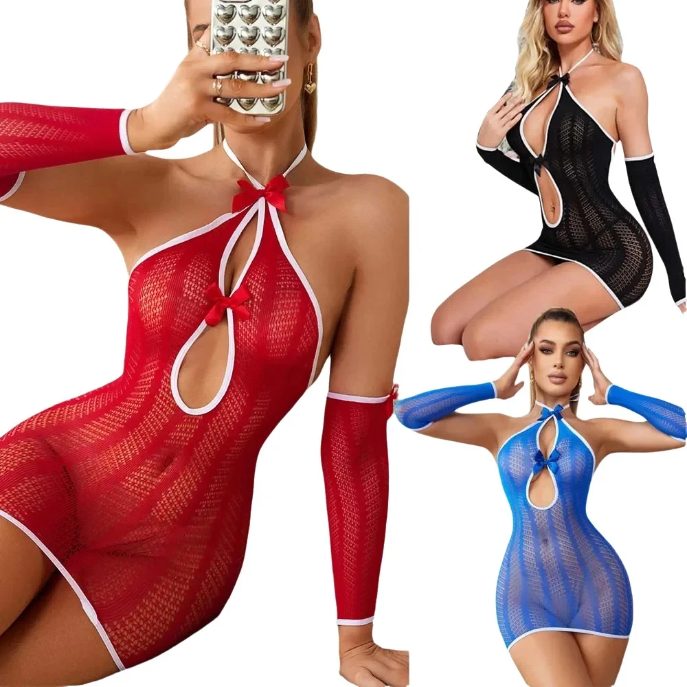 

Женское сексуальное белье: мини-юбка, бэбидолл с перчатками, экзотическое белье с вырезами, декоративный бантик, платье без бюстгальтера и трусиков